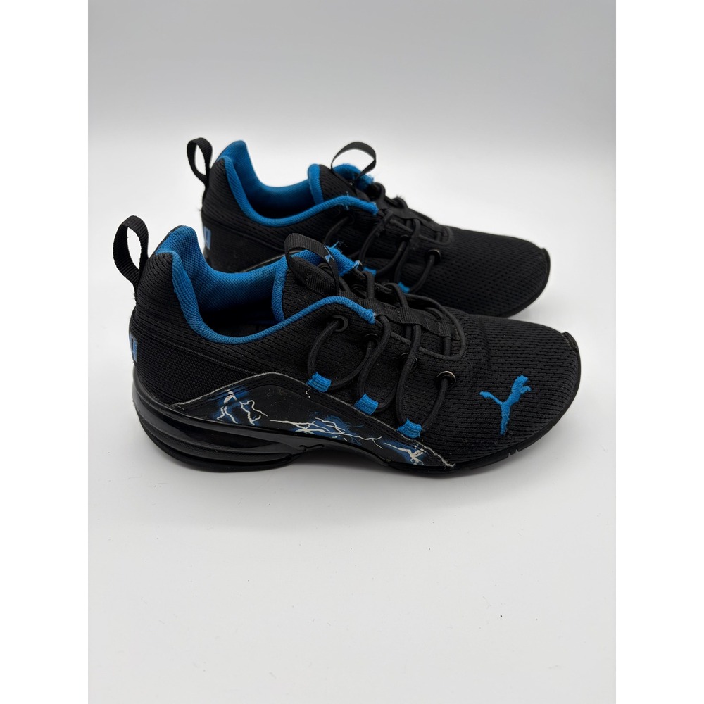 Puma Axelion Lightning Sneakers Kids Size 2C Black Blue Athletic Running Shoes - Picture 3 of 9